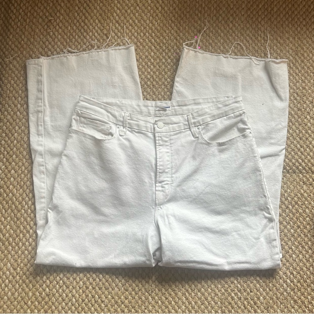 Good American Bone White Wide Leg Raw Hem Jeans Sz 15 (Sz 32) High Rise